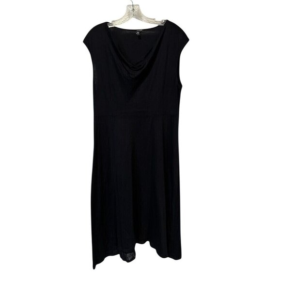 Eileen Fisher Dress Black Cowl Neck Sleeveless Long Lyocell Silk Career  Womens L